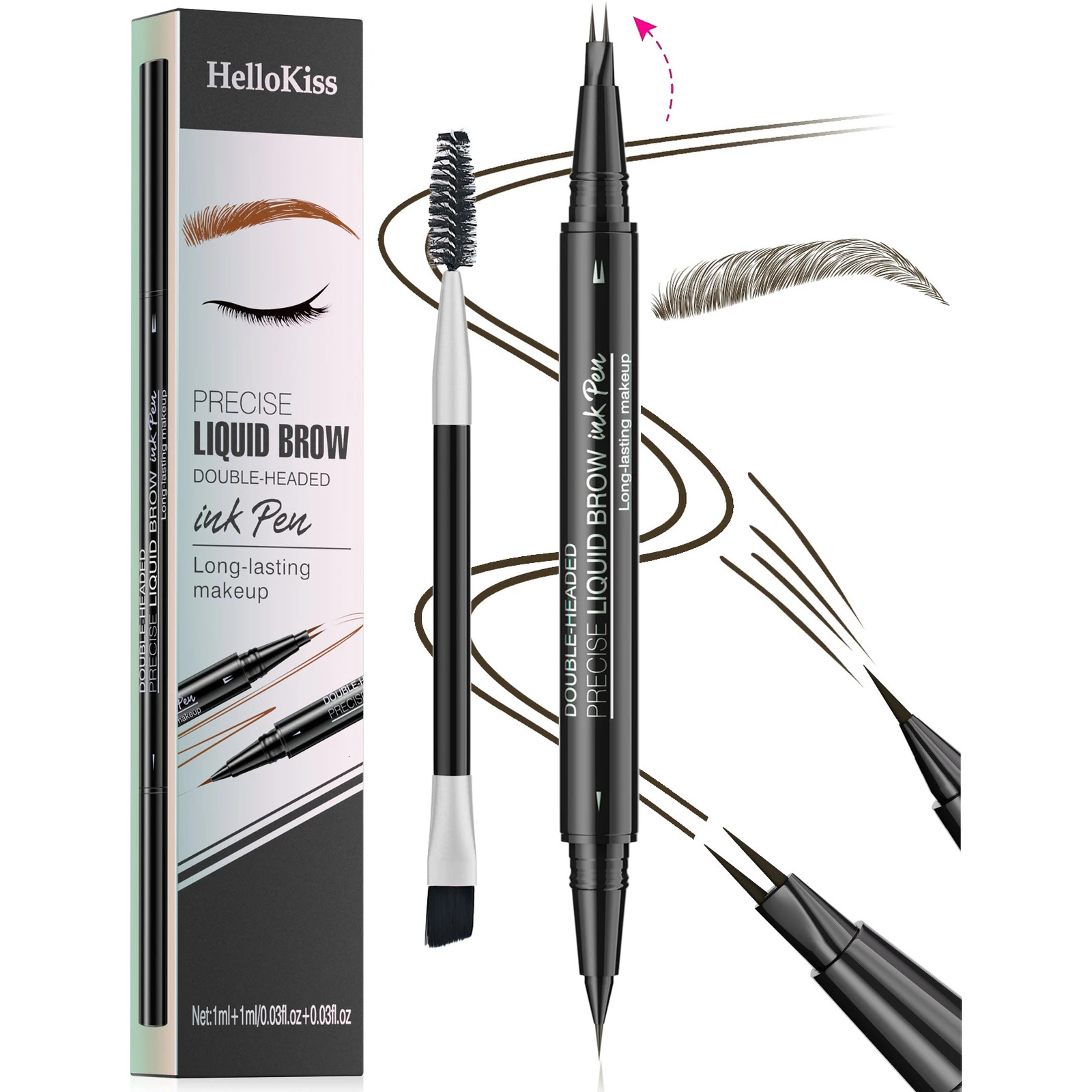 Dual-Ended Forked Tip Eyebrow Pencil with Brush 2-in-1 Waterproof and Smudge-Proof Precise Definition for Natural Looking Brow 250712