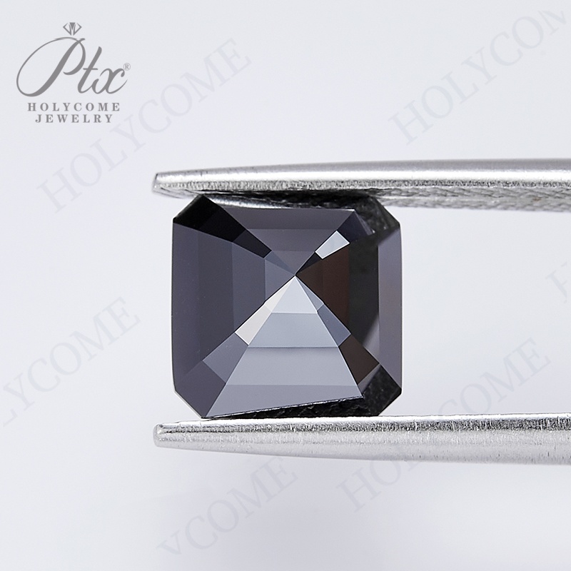 Holycome 6*6mm~12*12mm Black Color VVS1 Loose Moissanite Gemstone Factory Fine Jewelry Making Wholesale Price Asscher Cut Moissanite Diamond