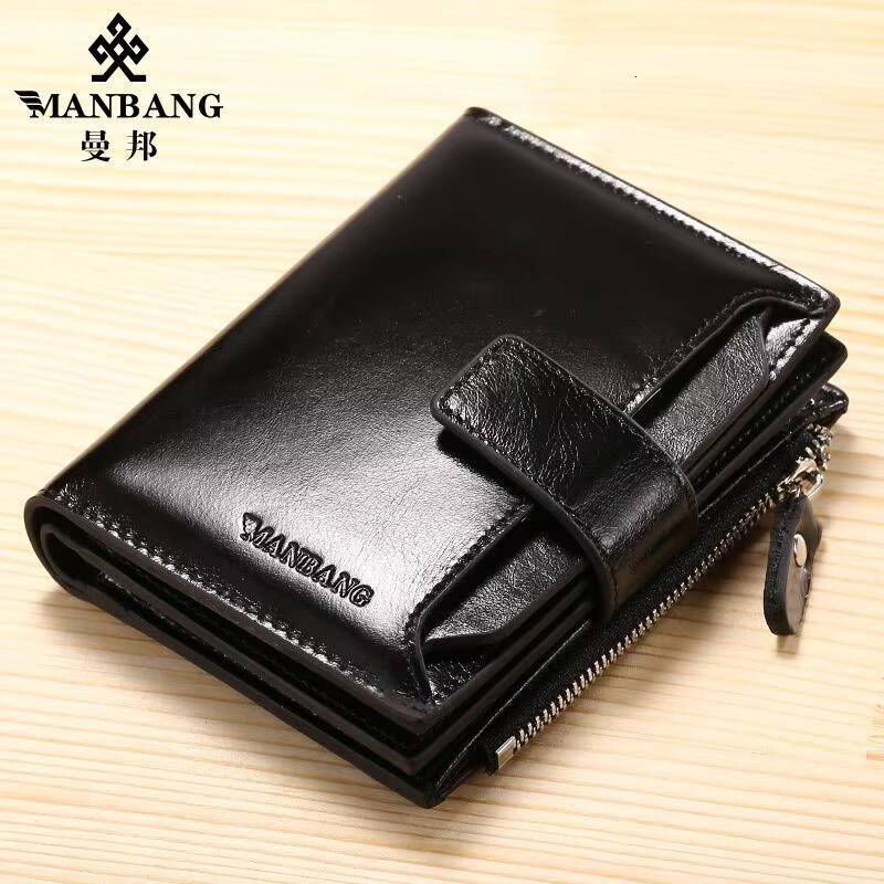 ManBang Brand Luxury Mens Wallet Genuine Leather Purse Vertical Drivers License First Layer Cowhide Multi-Function Card Bag ddmynov