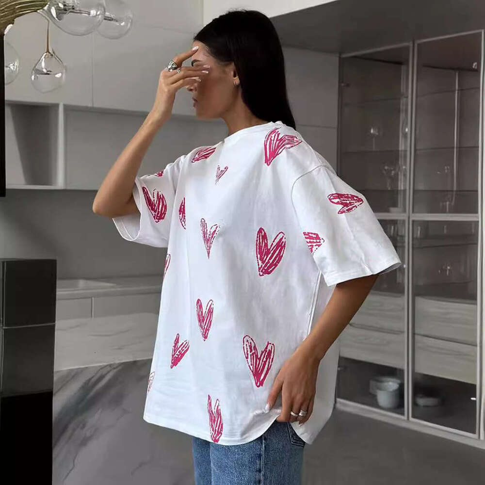 Summer New Street Fashion Hand-Painted Heart Print Short Sleeve T-Shirt B5