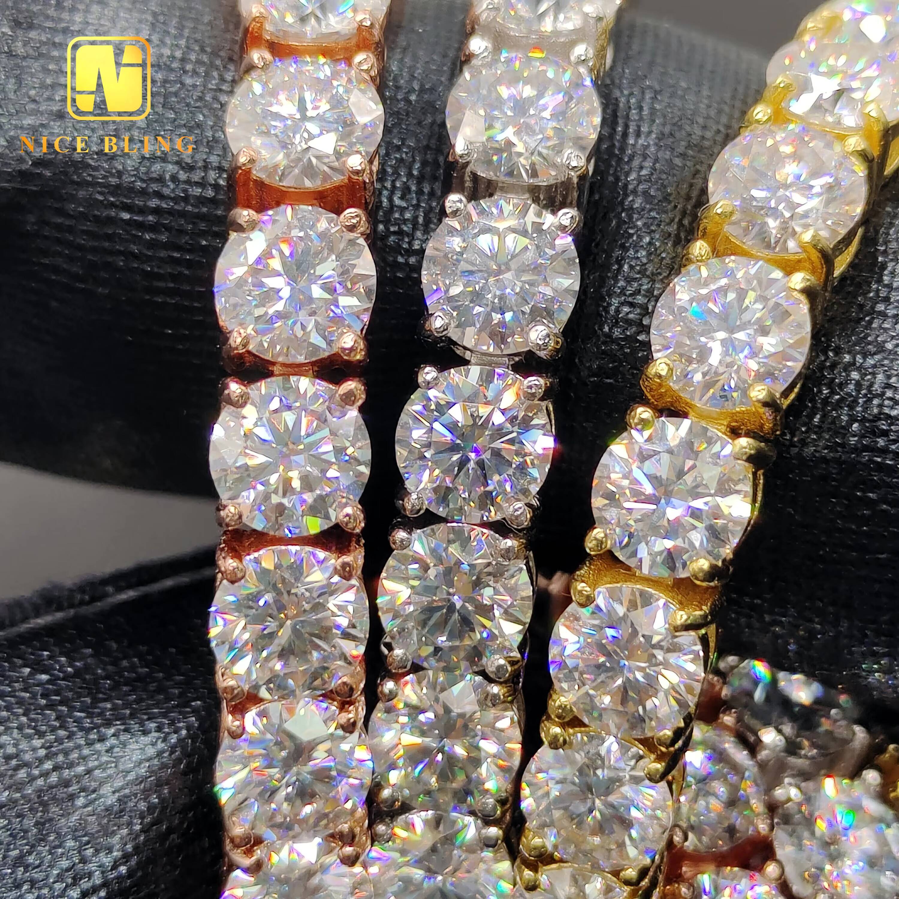 Popular Hip Hop Moissanite Tennis Chains Unisex Lab Diamond Tennis Bracelets 925 Sterling Silver Bracelets 2mm 3mm 4mm 5mm 6.5mm
