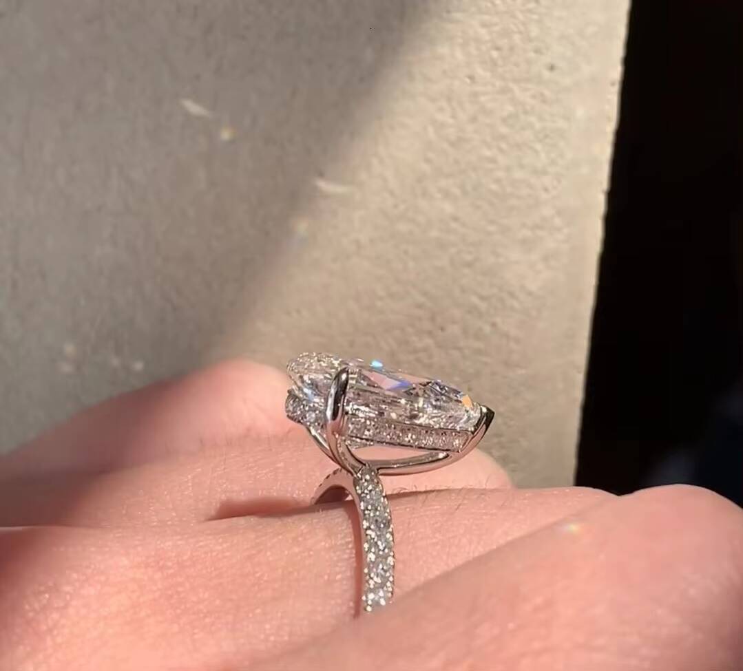 IGI Certified Cvd HPHT 3ct Lab Grown Created Diamond D VS1 VS2 Platinum Gold Rings Engagement Ring Jewelry for Women Pear Halo