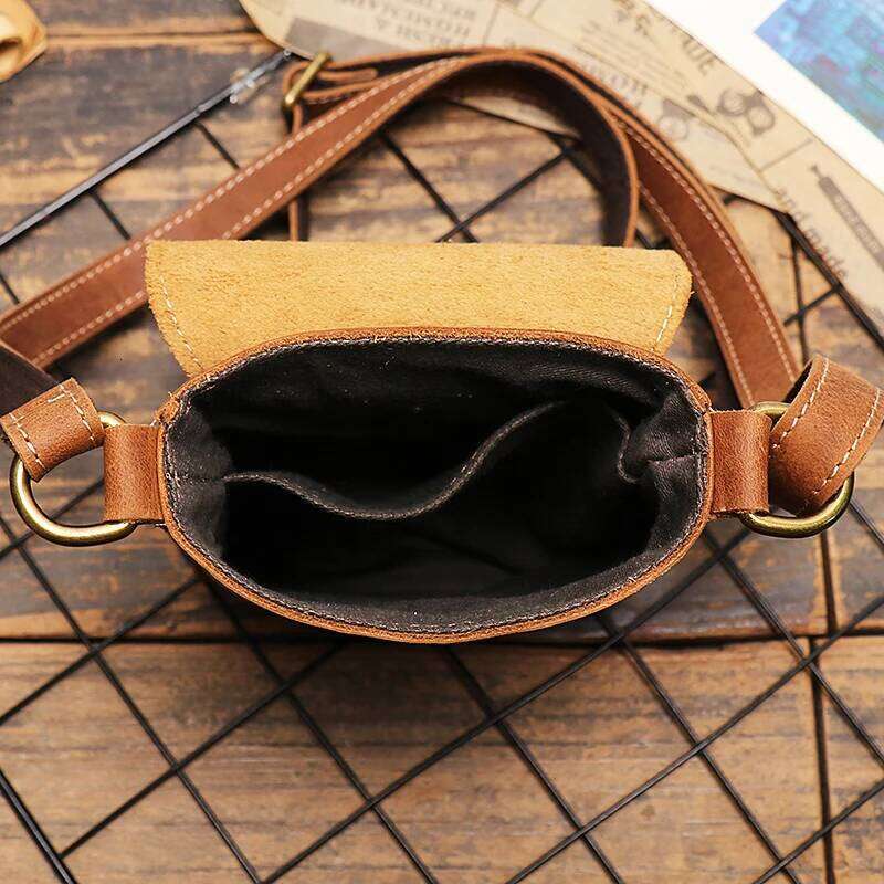 Retro Flip Black Small Shoulder for Men Genuine Leather Sling Crossbody Bags Minority Design Man Simple Mobile Phone Bag