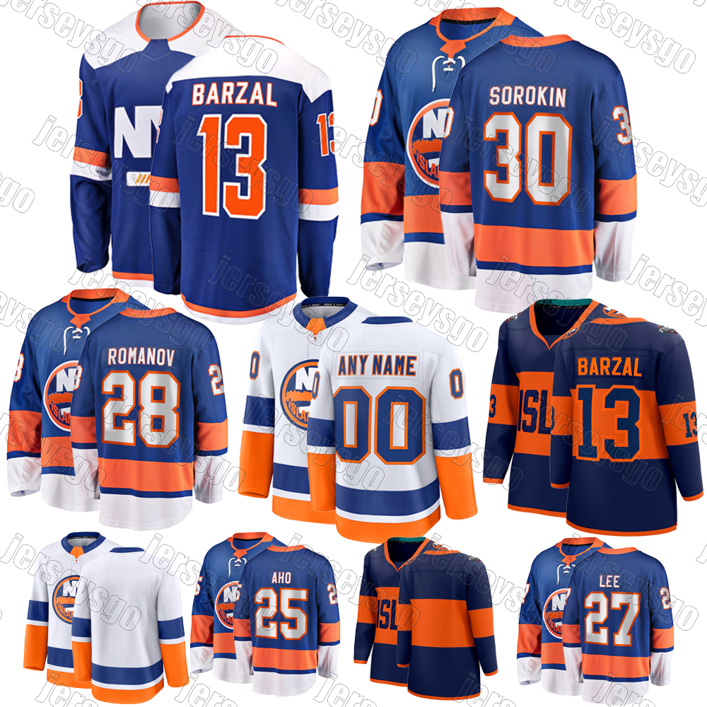 #13 Mathew Barzal hockey jersey islandersS jersey #71 Matthew Schaefer Bo Horvat Mike Bossy Alex Romanov Simon Holmstrom Varlamov Cizikas Ilya Sorokin jerseys