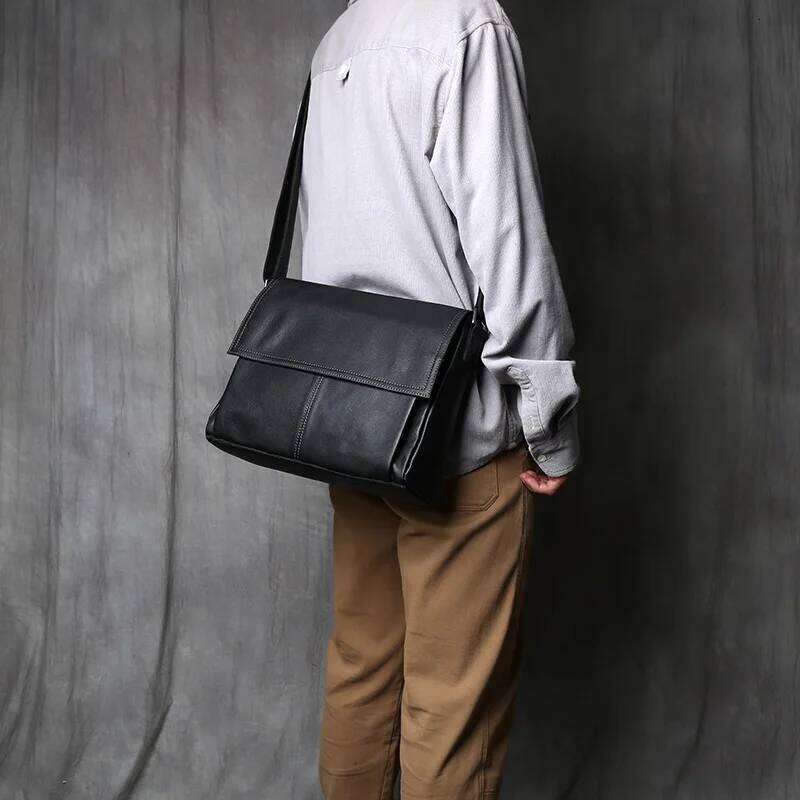 NZPJ Genuine Leather Top Layer Cowhide Shoulder Bag, Solid Color Tablet Computer Trend Men's Bag