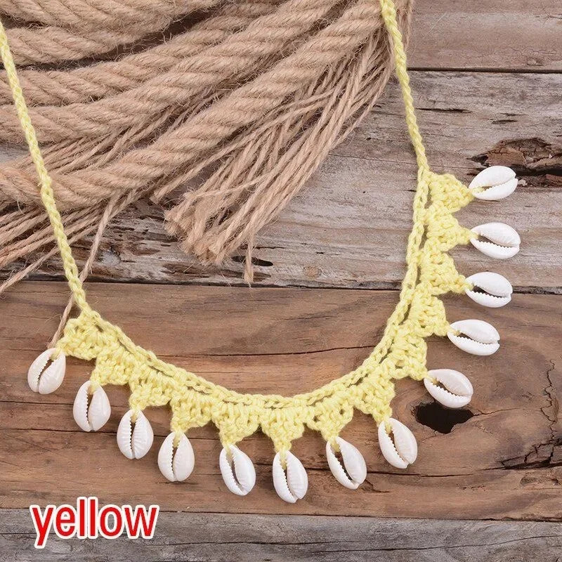 Bohemian Shells Necklaces for Women Handmade Woven Rope Chain Choker Necklace Summer Beach Beaded Necklaces Jewelry 250716