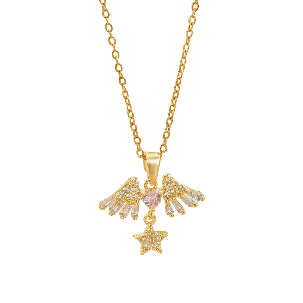 Angel Wings Niche Necklace For Women High-End Star Heart Pendant Elegant Fashion Stainless Steel Collarbone Chain Cc1
