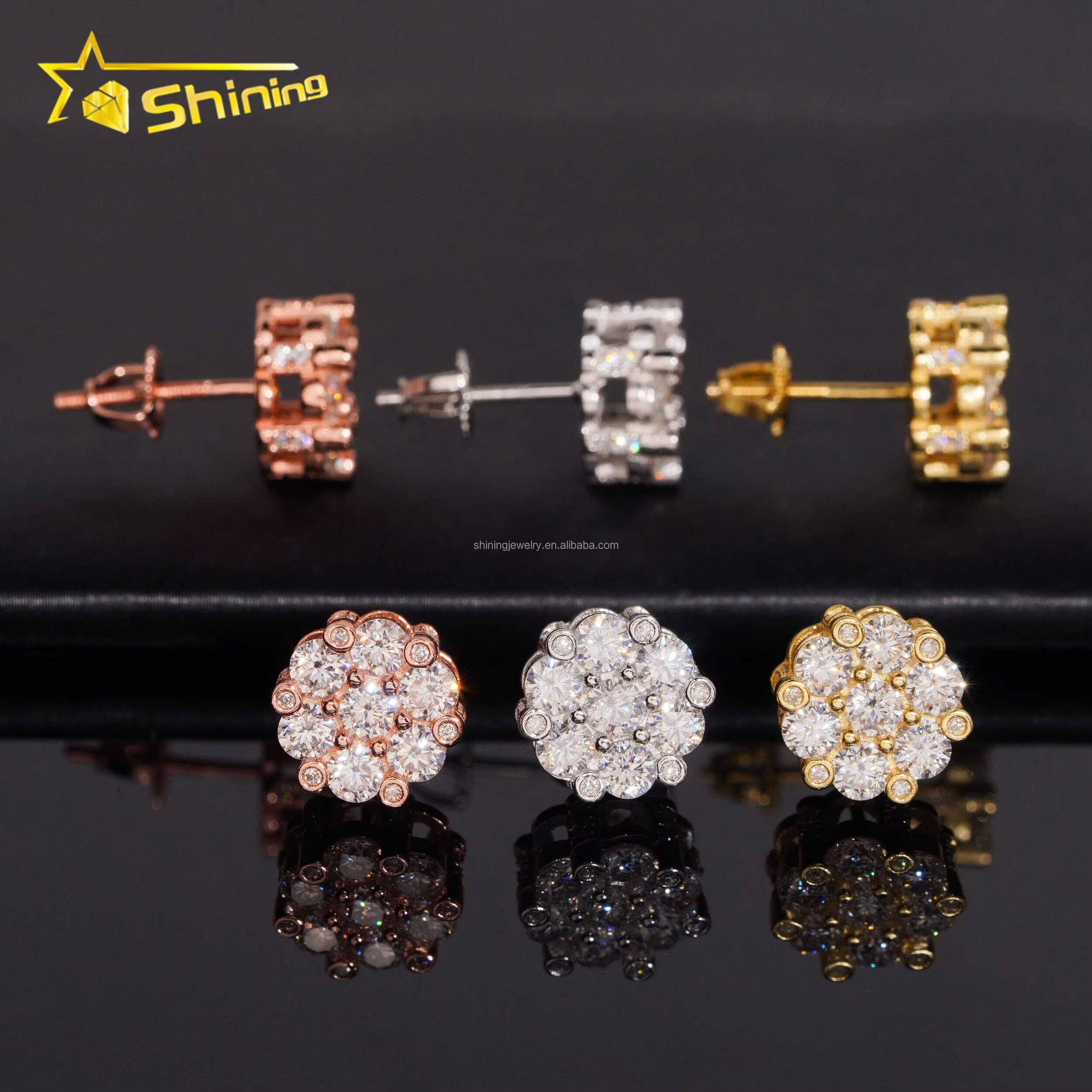 Luxury Fire Hot Selling Moissanite Stud Earrings GRA Certified 925 Sterling Silver Unisex Jewelry 925 Flower Shape Stud Earrings