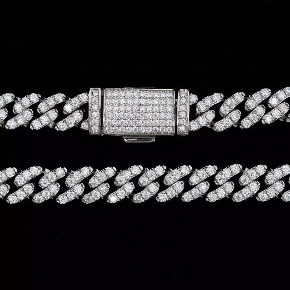 Popular Jewelry Iced Out 925 Sliver Cuban Link High Quality Moissanite Diamond Hip Hop Men Cuban Chain Necklace