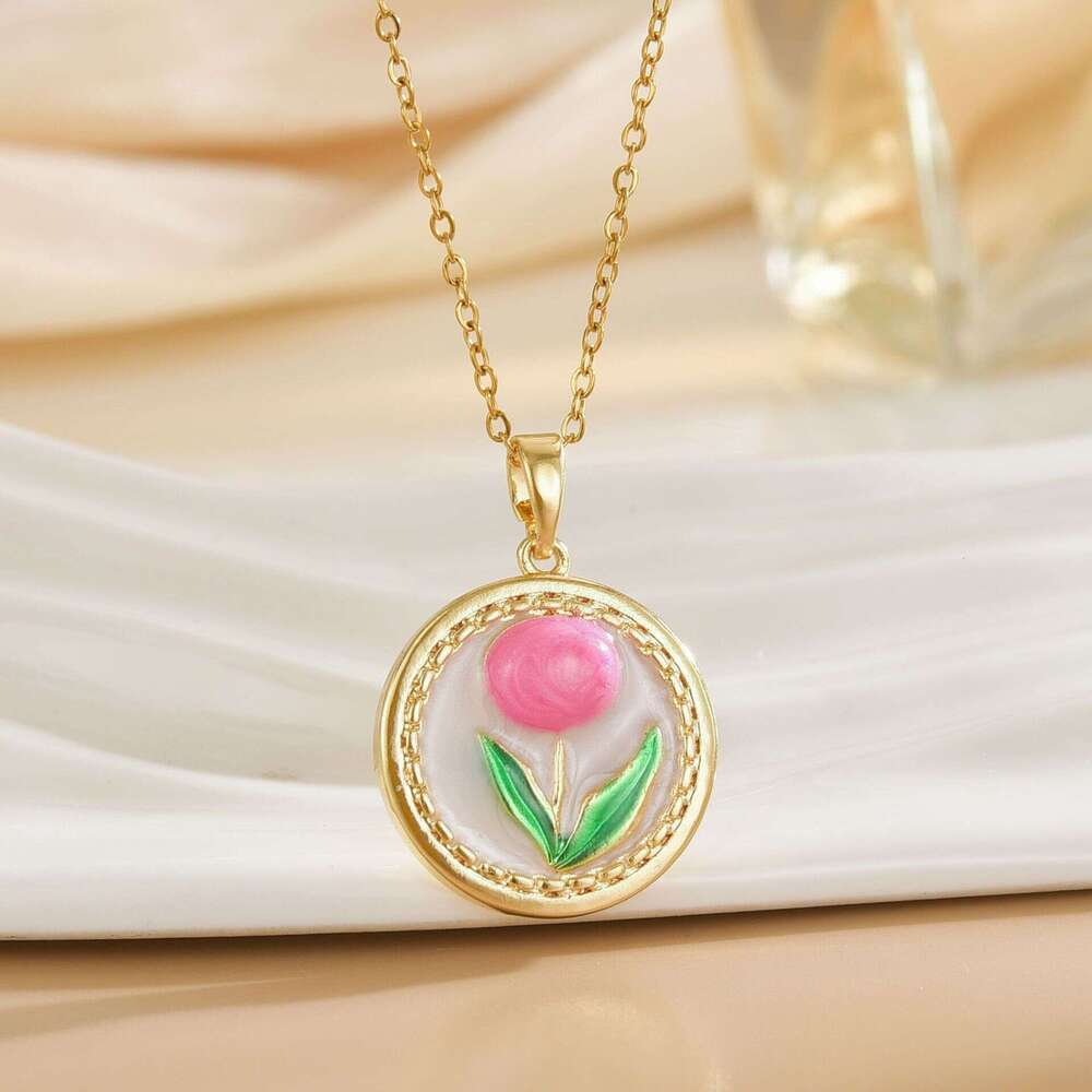 Monet Garden Oil Painting Style Simple Flower Design High-End Necklace For Women Niche Exquisite Versatile Collarbone Chain 617