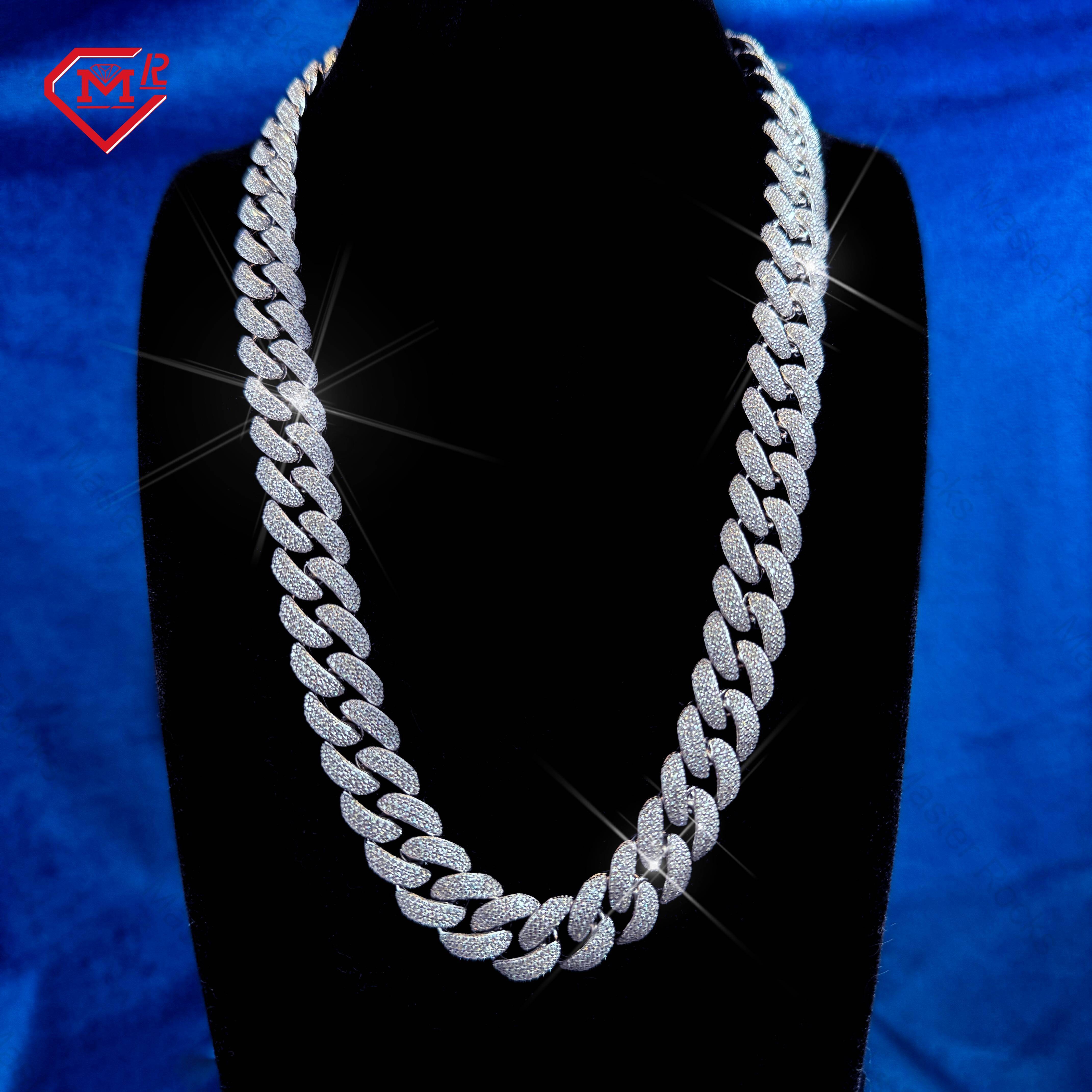 Hiphop 14MM Cuban Link Chain 925 Silver Vvs Iced Out Men Custom Miami Moissanite Cuban Chain