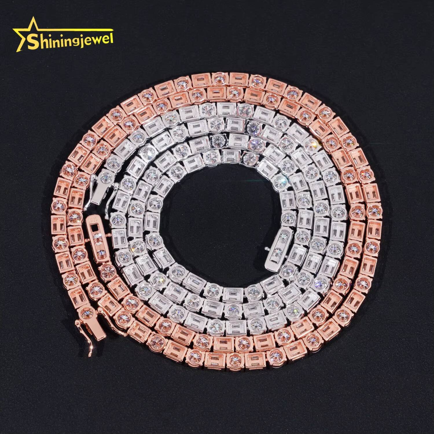 Trendy 925 Sterling Silver Tennis Chain Moissanite Jewelry GRA Certificated Emerald Cut Moissanite Tennis Necklace Men Women