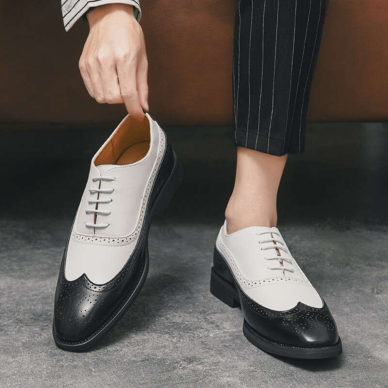 Kebuluo Square Toe Leather Double Color Matching Men's Large Size Business Formal Casual Shoes