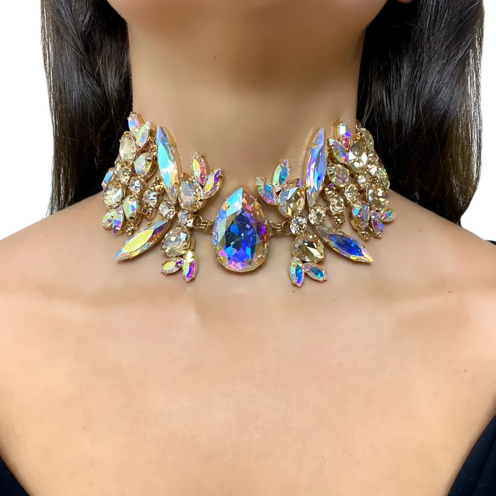 Stonefans Rhinestone Water Drop Choker Necklace Shirt for Women Drag Queen Party Accessories Exaggerate Crystal Necklace Jewelry 250716