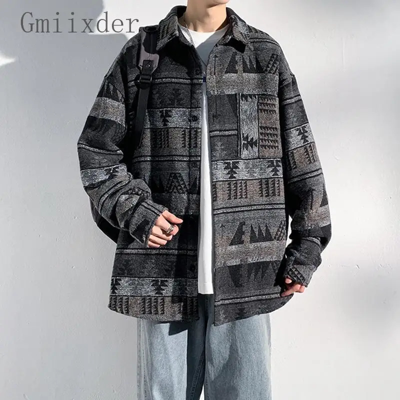 Japanese Fashion Woolen Jacket Mens Spring Autumn Loose Casual Lapel Top Trend Solid Color Oversized Jacket Aesthetic Preppy 250715