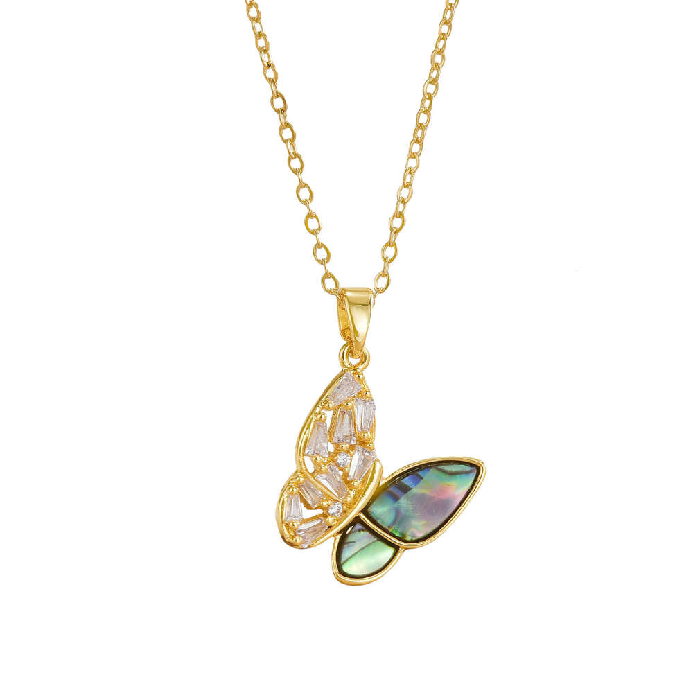 Forest Style Green Zircon Butterfly For Women, Collarbone Chain, Elegant Full Dia Necklace Pendant, Women's Jewelry 081