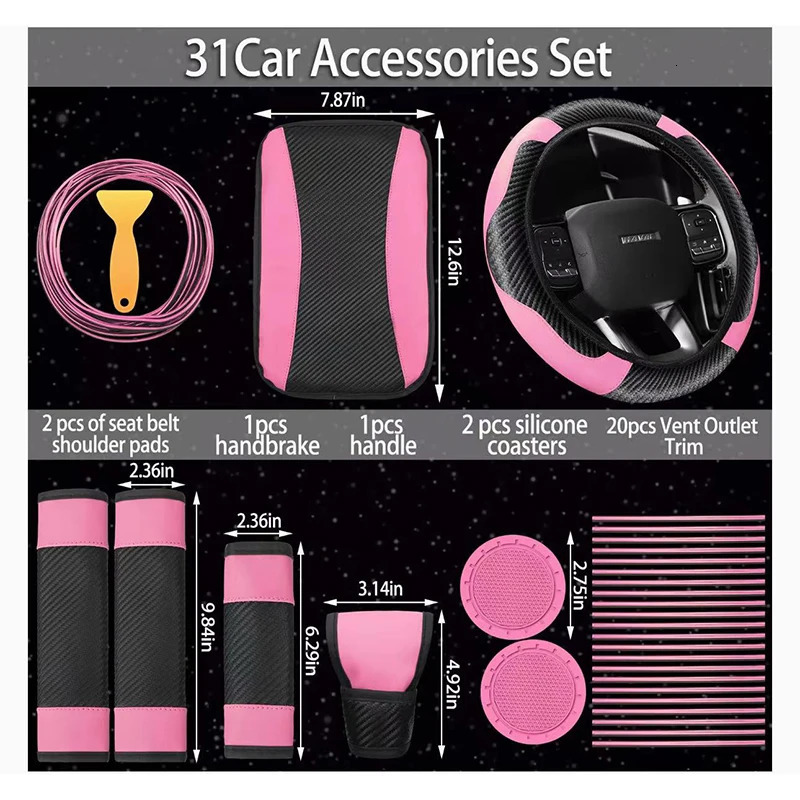 30pcs PU Leather Anti-slip Steering Wheel Cover Car Air Vent Decor Strip Air Conditioning Insert Strip With Installation Tool 250715