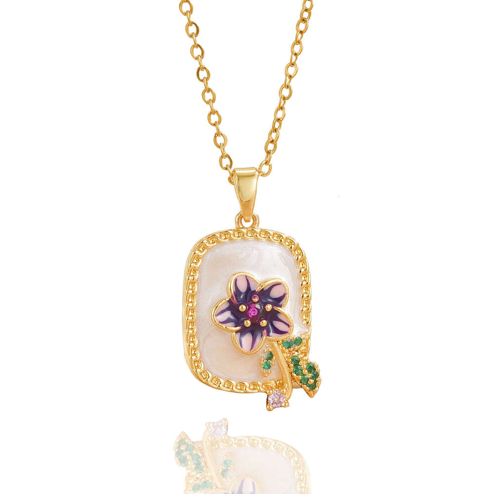 Monet Garden Vintage Titanium Steel Necklace Drop Micro Inlaid Zircon High-End Oil Painting Style Collarbone Chain Accessory Cad
