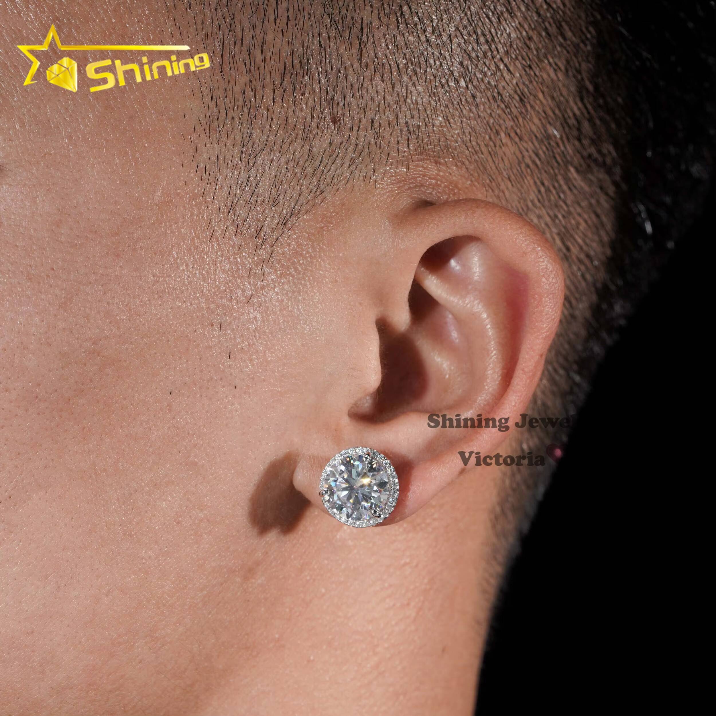 Pass Diamond Tester Hip Hop Iced Out Jewelry Screw Back Men 925 Silver Moissanite Diamond Stud Earrings 10MM Main Stone