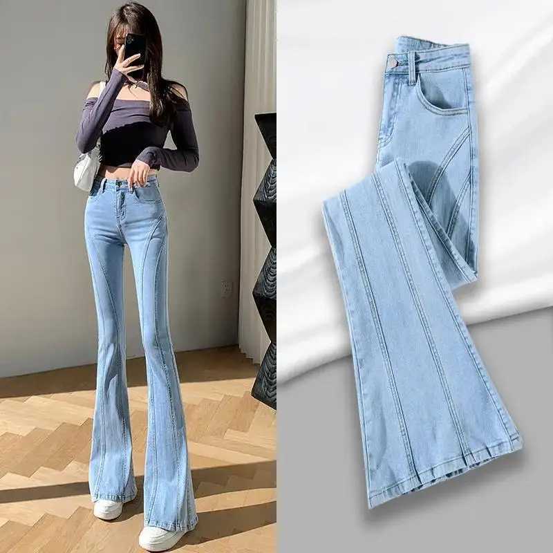 Womens Flare Jeans Trousers Flared Womens Pants Bell Bottom Blue with Pockets High Waist Shot Harajuku Fashion Chic and Elegant A R250716