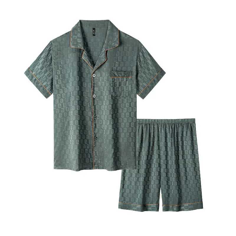 Ice Silk Pajamas Mens Spring and Summer Light and Breathable Simulation Silk Satin Short-sleeved Shorts Youth Simple Loungewear W250717