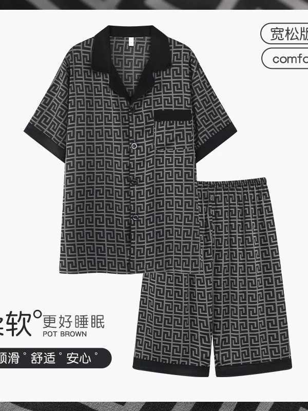 Daimelu Summer Mens High-End Pajamas Ice Silk Short Sleeves Thin Youth Sleepwear Set Plus Size Loungewear Suit Nightwear Simple W250717