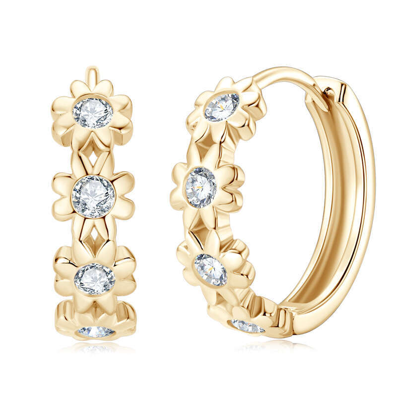 Same Style Cute Daisy Flower Moissanite Hoop Rose Gold Sweet Cool Fresh Atmosphere Sier Earrings 103