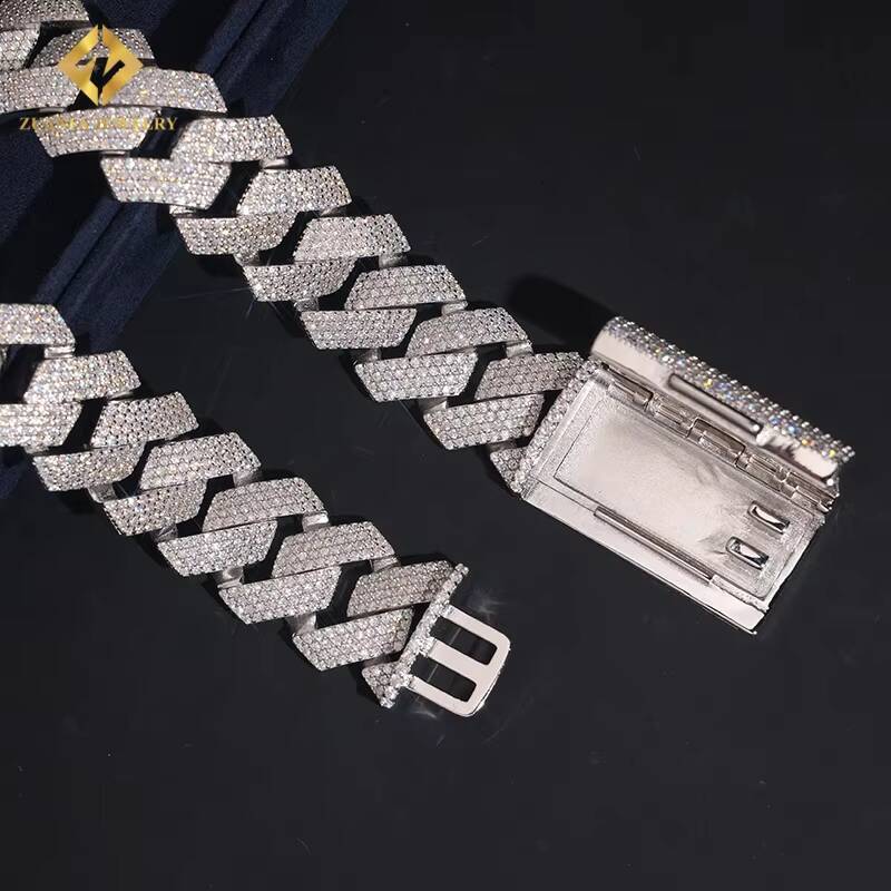Cuban Link Chain 925 Sterling Silver Moissanite S925 Iced Out Hip Hop Jewelry VVS1 Moissanite Cuban Link Bracelet Men
