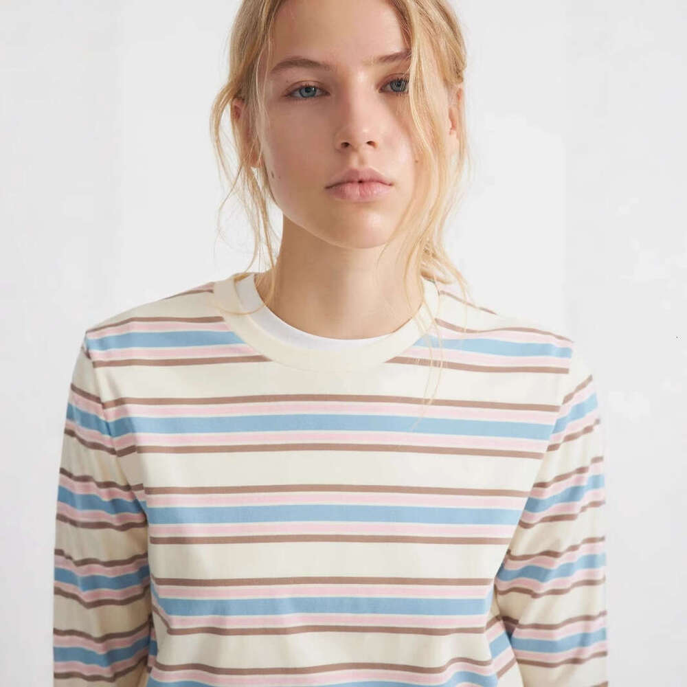 Autumn New Striped T-Shirt For Women, Simple Casual Loose Slimming Pullover Long Sleeve Top B5
