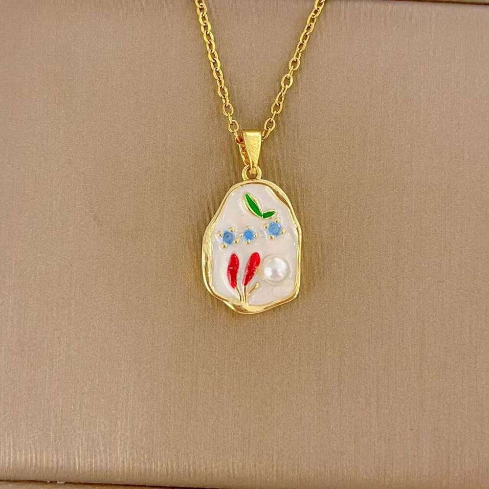 Hot Sale Copper Pendant New Enamel Color Flower Necklace For Women High-End Fashionable Temperament Niche Collarbone Chain 731