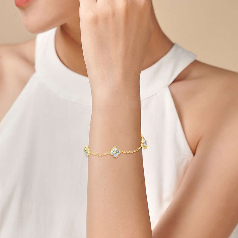 S Pure Sier Five-Flower Four-Leaf Clover Bracelet Moissanite Light High-End Sense Internet Celebrity Same Style Jewelry 3B5