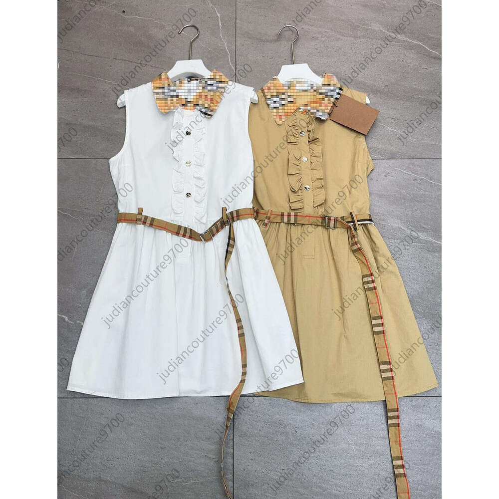 Designer Dress Women Summer Dress Elegant Clothes With Ruffled Button Front Adjustable Waist Belt Sleeveless Plaid Notch Collar Dresses For Woman