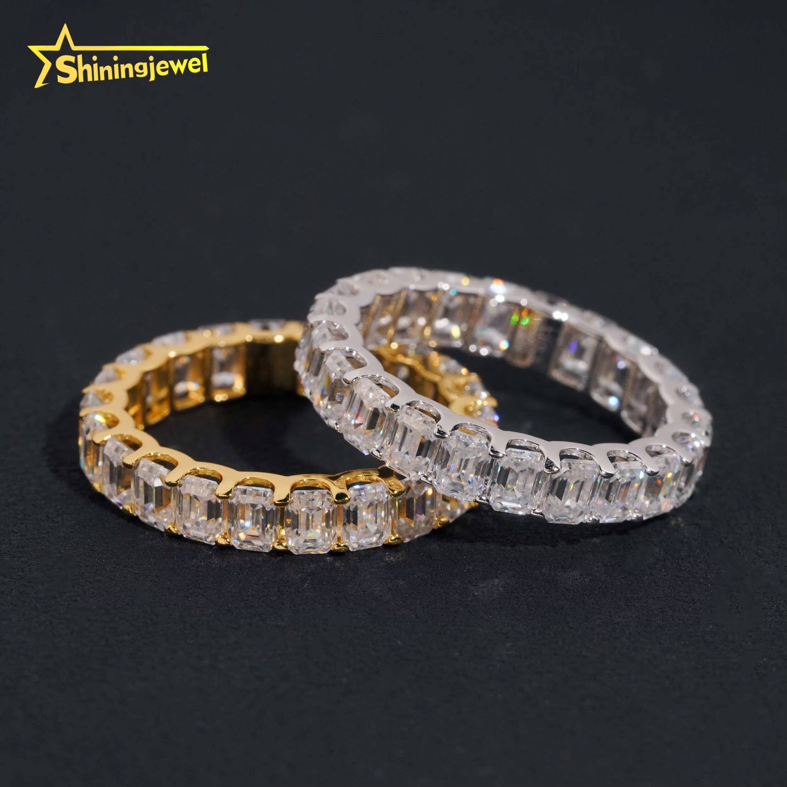 Fine Jewelry Trendy 925 Silver VVS Emerald Out Moissanite Eternity Ring High Quality Custom Moissanite Wedding Ring for Women
