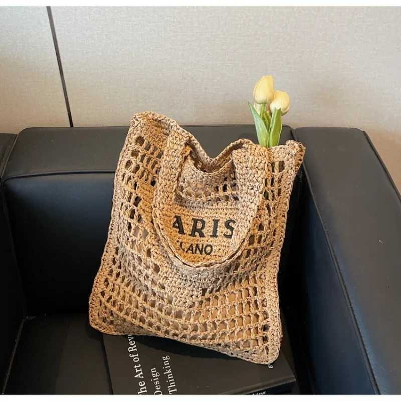 Fashion Straw Shoulder Bags Women Summer Hollow Woven Womens Shoulder Bag Large Capacity Letter Tote Handbag Holiday Beach Bags Z250717