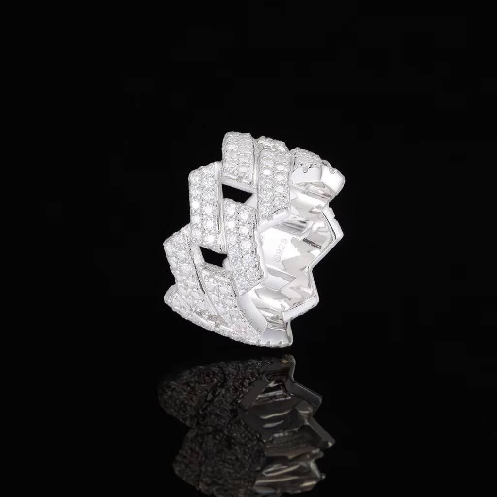 Fashion Mens Hip-Hop S925 Sterling Silver Gold Plated Rhombus Diamond Ring Fashion Micro-Inlaid Moissanite Ring for Men