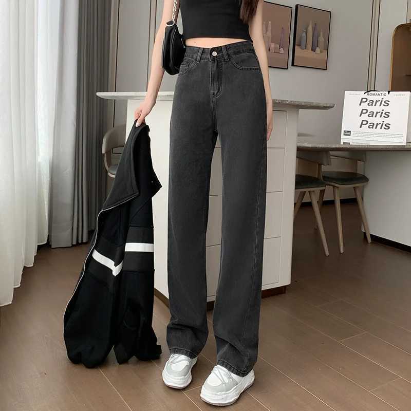 Korean Retro Classic Jeans Womens Wide Leg Pants Mom Femme Black Y2K Jeans High Waist Womens Trousers Pants Womens Pants R250716