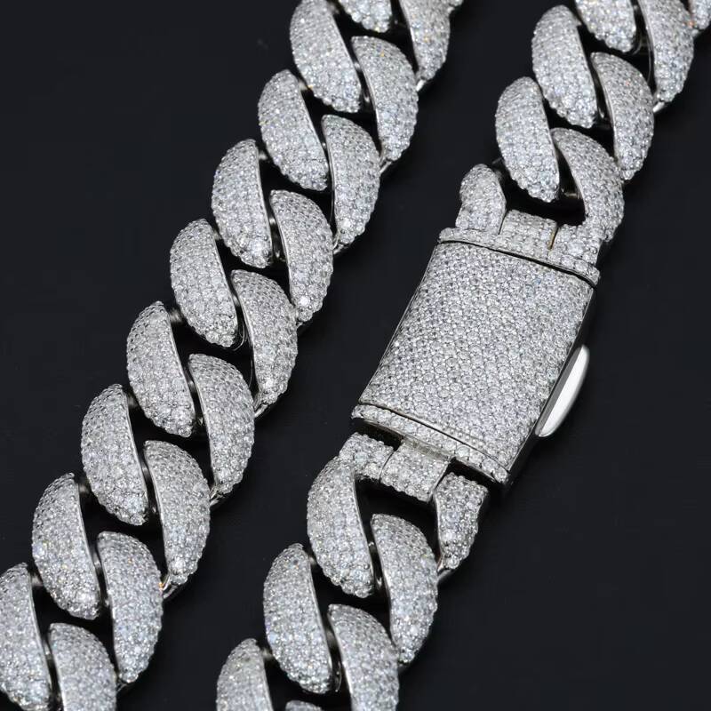 Highly Popular Sparkling Jewelry 18mm Bezel Setting Moissanite 925 Silver Hip Hop Fashion Men Cuban Chain With Certificate