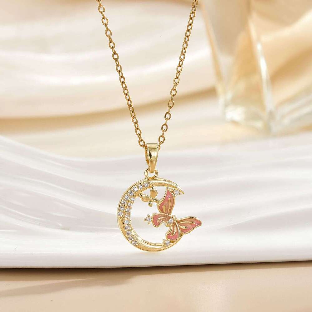 High-End Micro-Inlaid Zircon Copper Gold-Plated Pendant Necklace For Women Fashion Versatile Clavicle Chain Jewelry B75