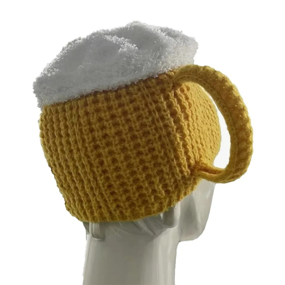 3D Beer Cup Hat Funny Creative Knitted Pullover Cap Autumn Winter Versatile Unisex Warm Hairline Cap Beer Lovers Year Presents 250717