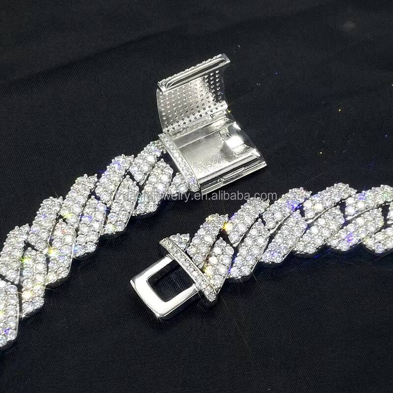 Fine Jewelry Men Necklace Sterling Silver 925 Iced Out Moissanite Hip Hop Iced Out Cuban Link Chain 8mm 10mm 12mm Width