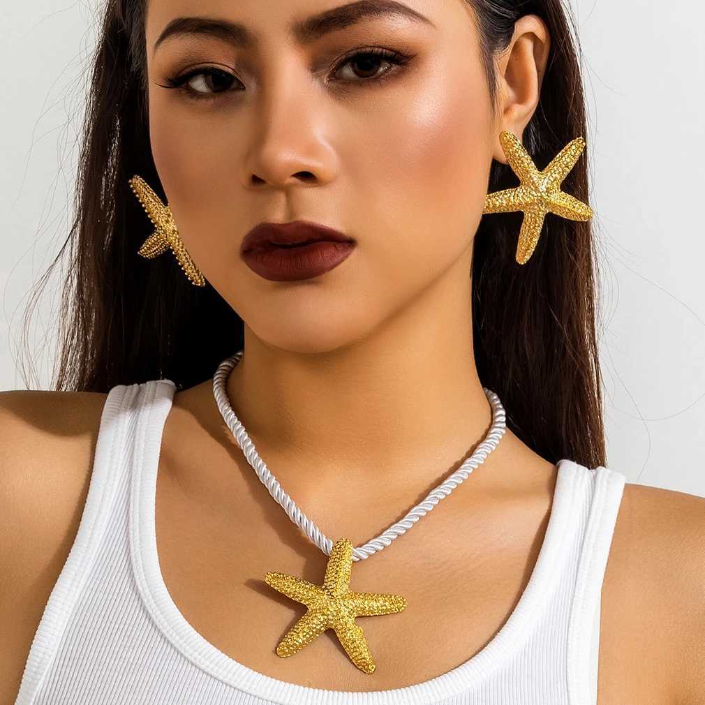 Exaggerated Boho Metal Big Starfish Star Pendant Choker Necklace Women Summer Punk White Chunky Chain Y2K Jewelry Accessories XJ250717