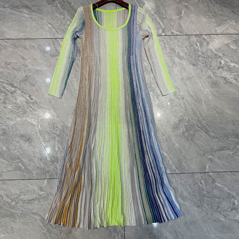 Ladies Striped Long Sleeve Knit Dress Summer New Arrival Designer Square Neck Maxi Dress Two Colors Sequin Detail Plus Size Luxury Evening Gown S0735