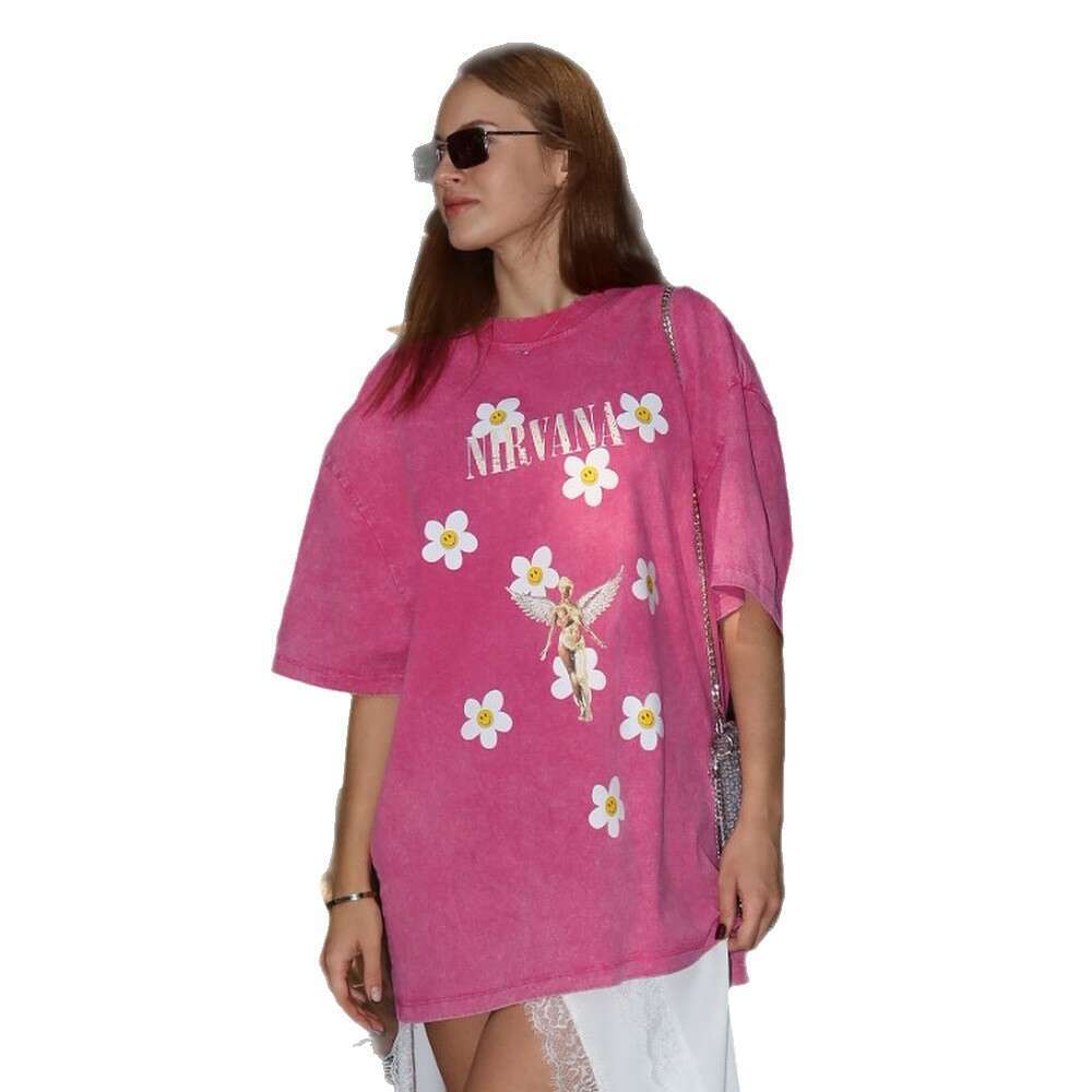 Loose Cotton Washed Printed Summer New Floral Print Half Sleeve T-Shirt For Women B5