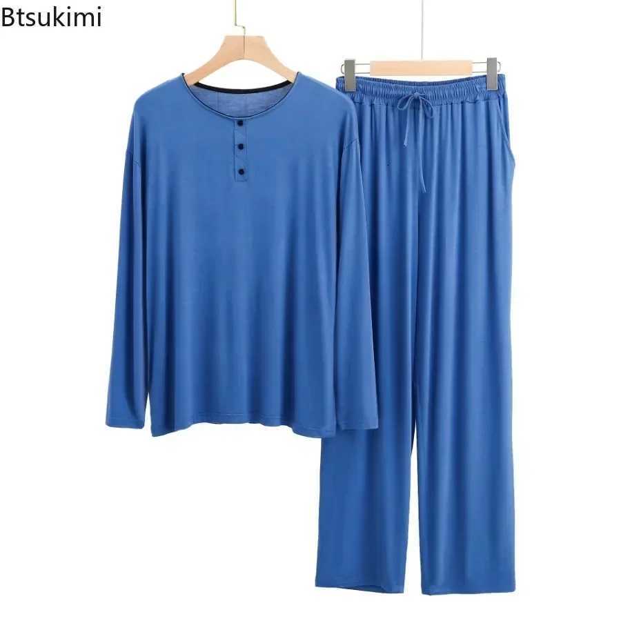 2025 Modal Pajama Sets Mens Long Sleeve Henley Shirt Tops and Pants Home Two Pieces Soft Cozy Sleepwear Outfits Loungewear Male W250717