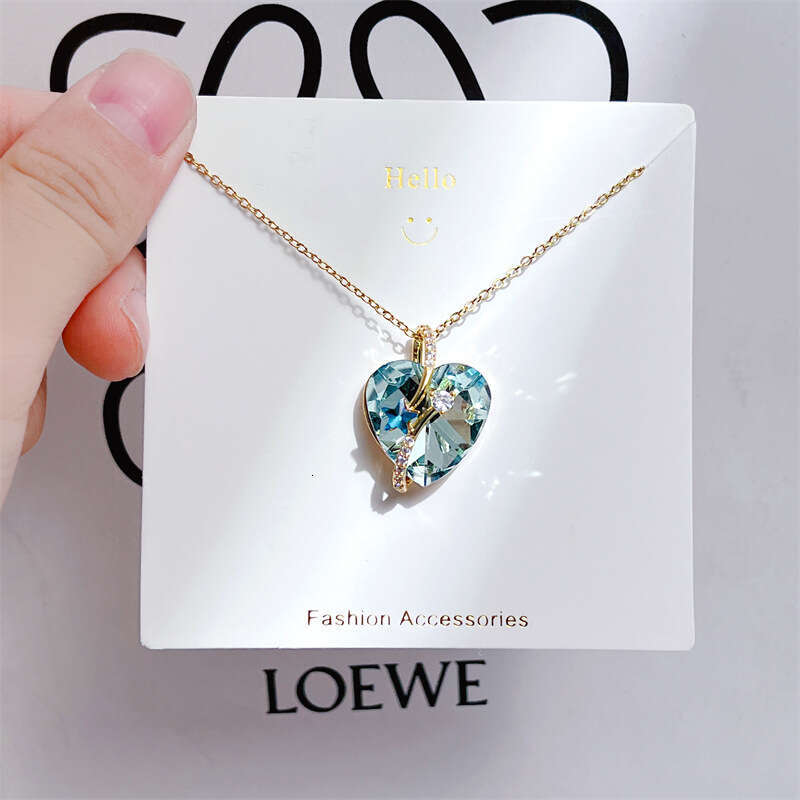 Fashion Zircon Stainless Steel Necklace For Women Colorful Peach Heart Pendant High-End Light Jewelry 6Fb