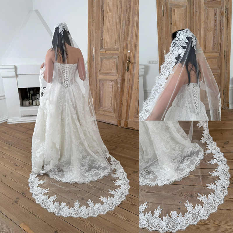 Lace Edge Wedding Veil 3 Meters White Ivory Bridal Veil Wedding Headpieces Bride Accessories Customized