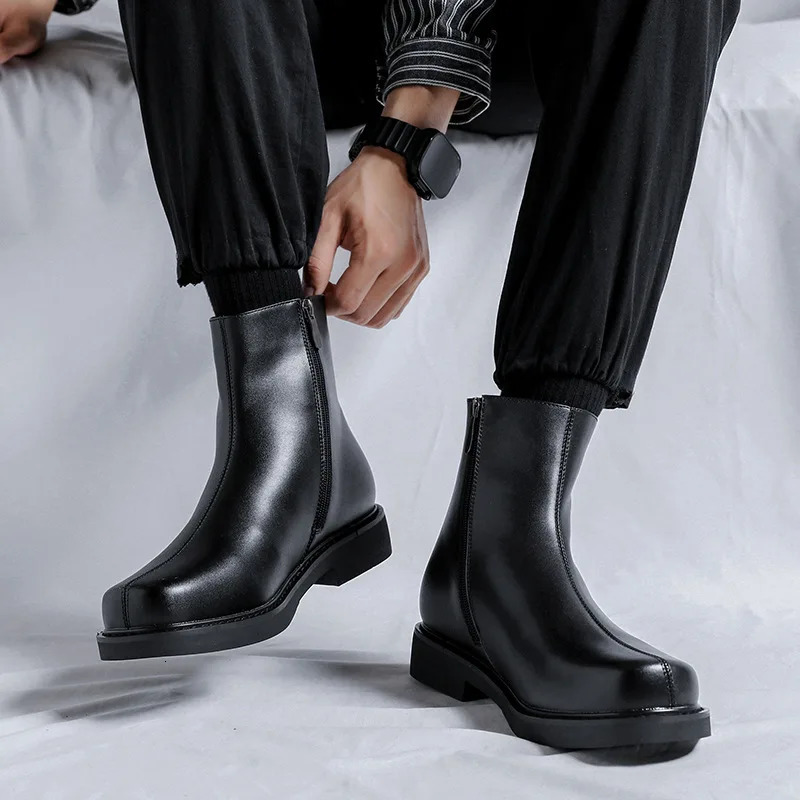 British style mens fashion chelsea boots square toe shoes cowboy original leather boot handsome ankle botas mans 250715