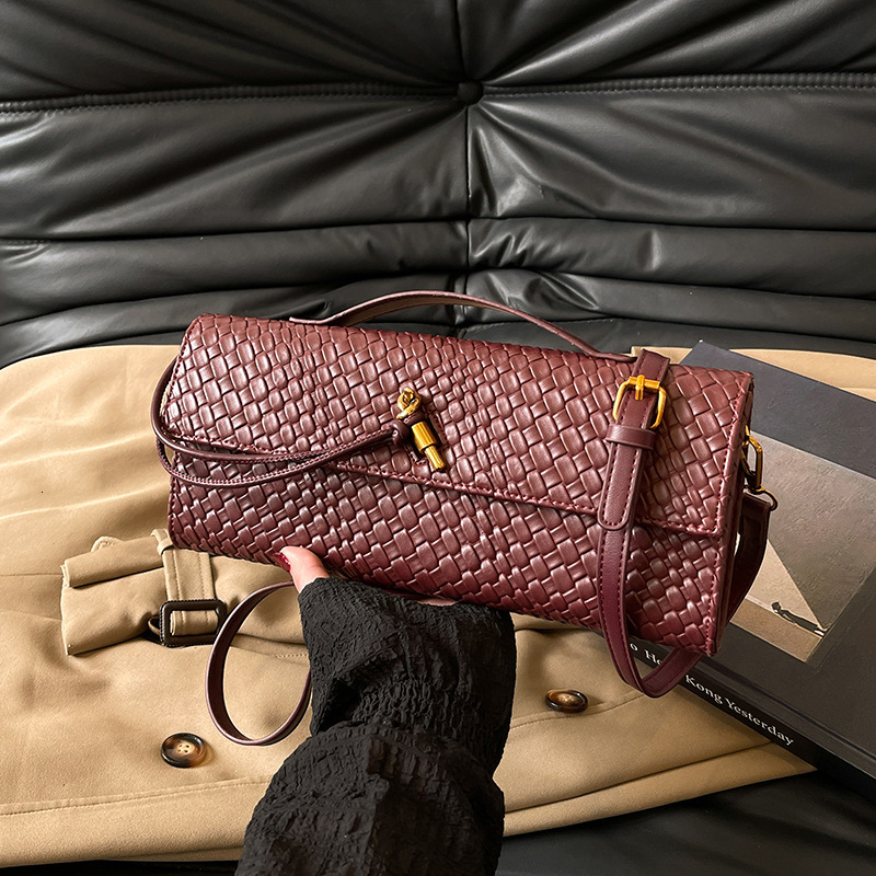 Designer Bags for Women Woven Baguette Bag Fashion Horizontal Pu Leather Crossbody Single-shoulder Handbag