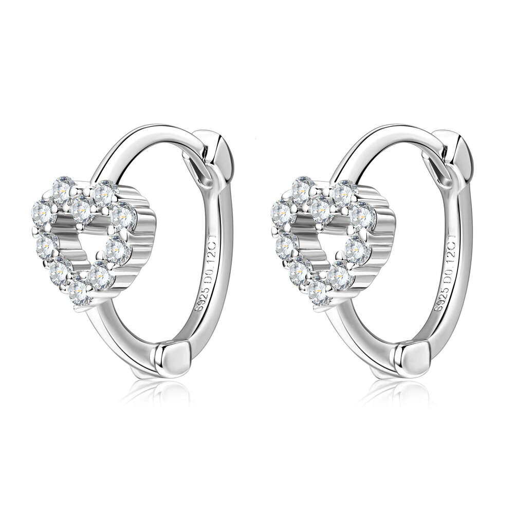 Moissanite Heart-Shaped Korean Style Fresh Hollow Heart Earrings Pure Sier Elegant Sweet Cute 370