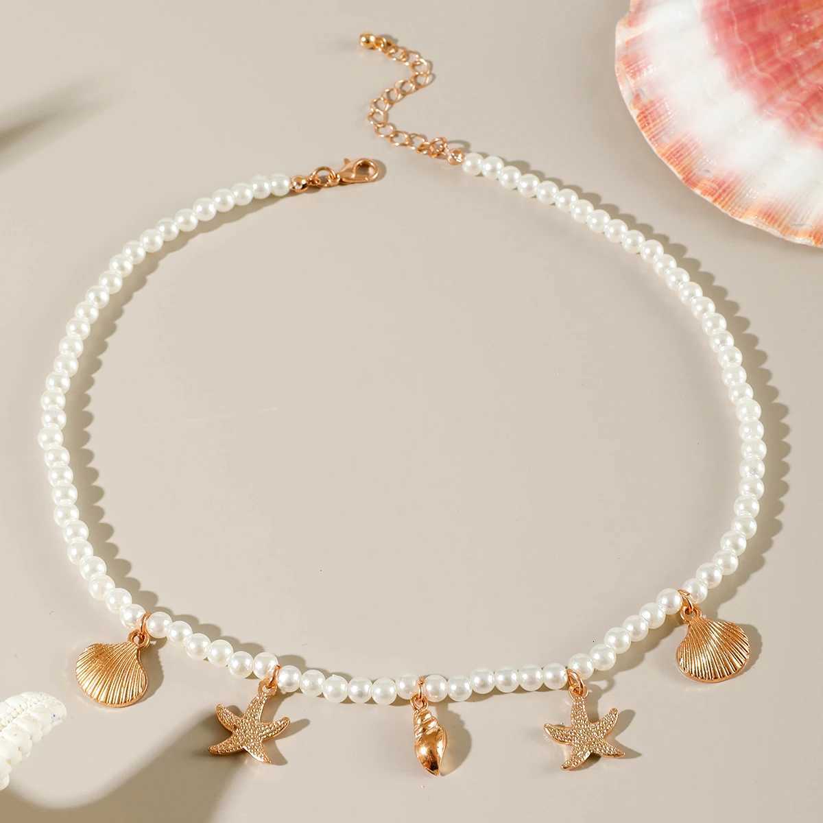 Tocona Bohemia Starfish Shell Flower Pendant Necklace for Women Fashion Pearl Stone Color Measle Necklaces Jewelry Party 26860 XJ250717